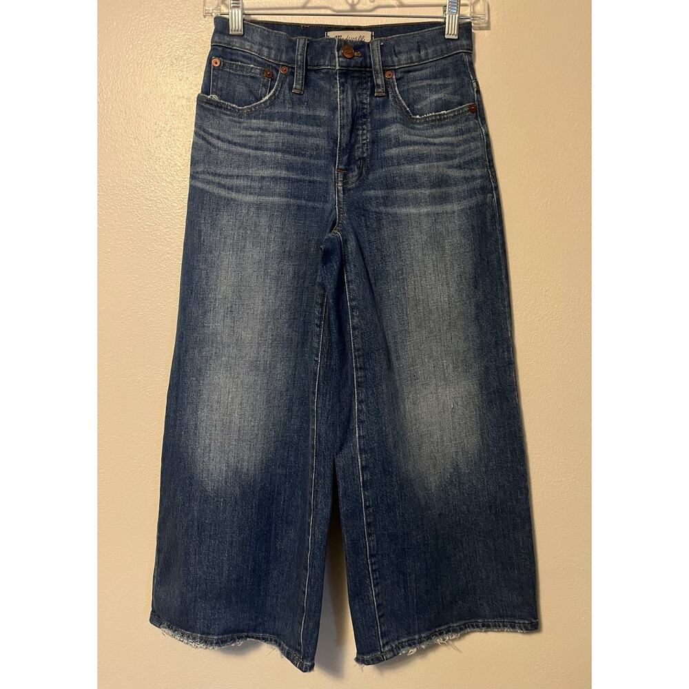 Madewell Wide-Leg Crop Jeans Womens 23 Blue Medium Wash Raw Hem Denim 23 Inseam